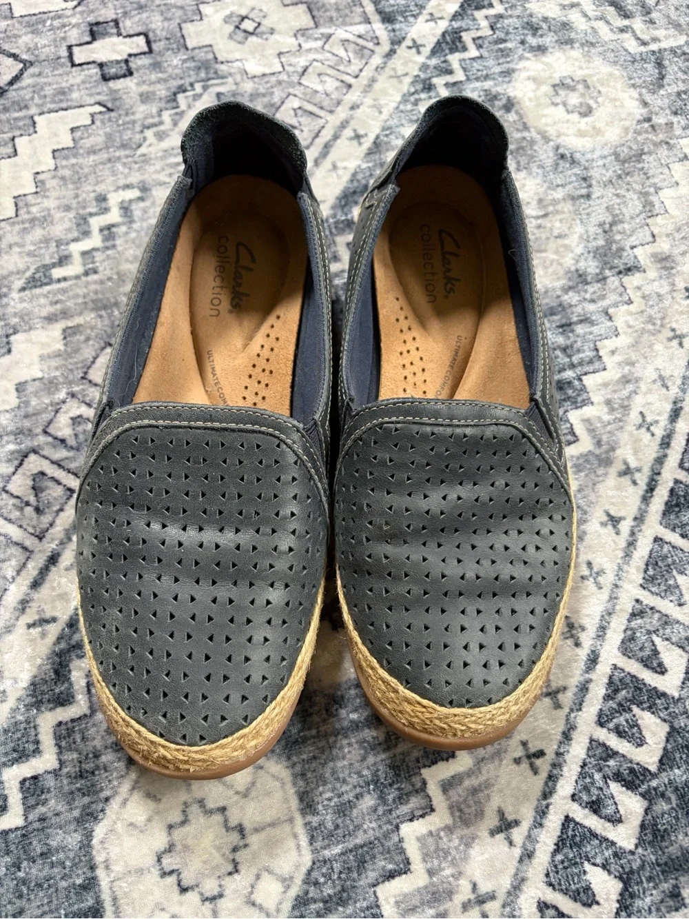 New Clarks Navy Perforated Slip-On Espadrilles